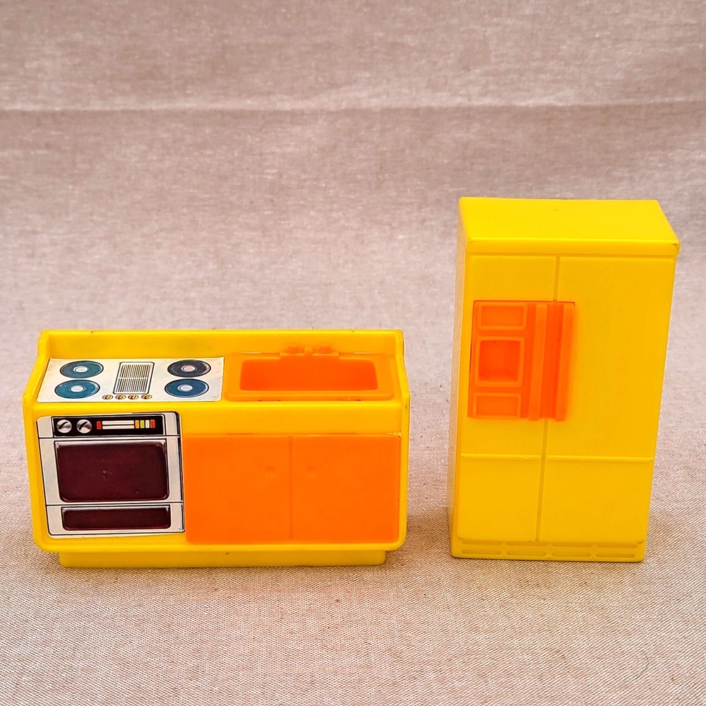 Vintage Arco Dollhouse Kitchen Furniture 2pc Yellow Orange MCM Retro Hong Kong